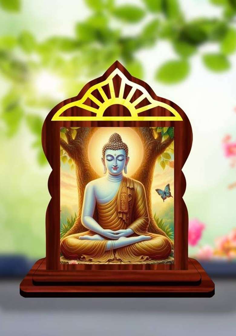 Giftsrange Gautam Buddha Mahavira Siddhartha Car Dashboard Idol Premium Decorative Showpiece - 10.4 Cm(Wood Multicolor) - Indya