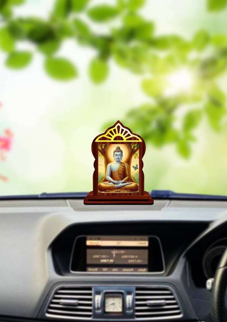 Giftsrange Gautam Buddha Mahavira Siddhartha Car Dashboard Idol Premium Decorative Showpiece - 10.4 Cm(Wood Multicolor) - Indya