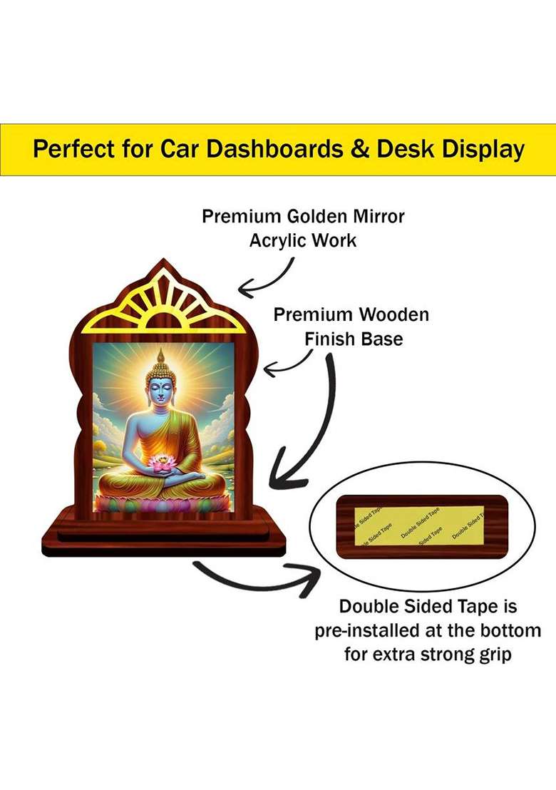 Giftsrange Gautam Buddha Mahavira Siddhartha Car Dashboard Idol Decorative Showpiece - 10.4 Cm(Wood Multicolor) - Indya