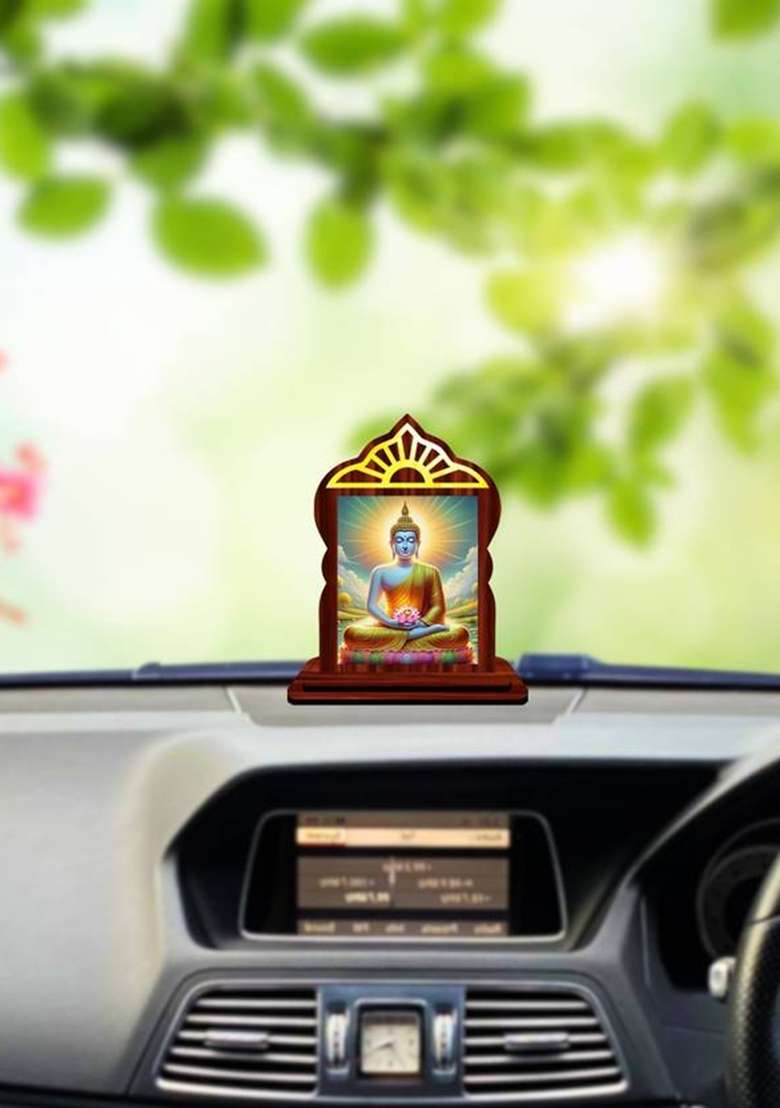 Giftsrange Gautam Buddha Mahavira Siddhartha Car Dashboard Idol Decorative Showpiece - 10.4 Cm(Wood Multicolor) - Indya