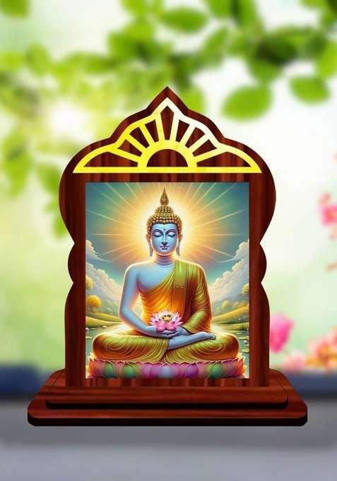 Giftsrange Gautam Buddha Mahavira Siddhartha Car Dashboard Idol Decorative Showpiece - 10.4 Cm(Wood Multicolor)