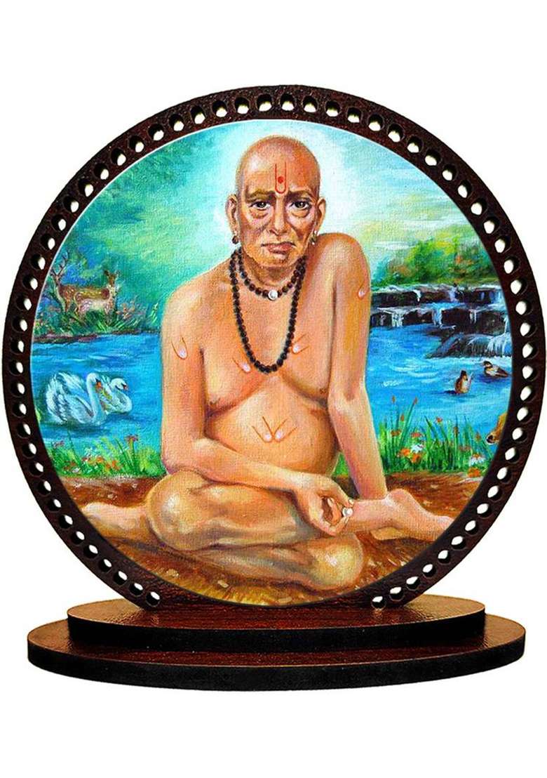 Pawandeep Lord Akkalkot Swami / Swami Samarth Dashboard Idol For Car And Home Decorative Showpiece - 3 Cm(Wood Multicolor) - Indya