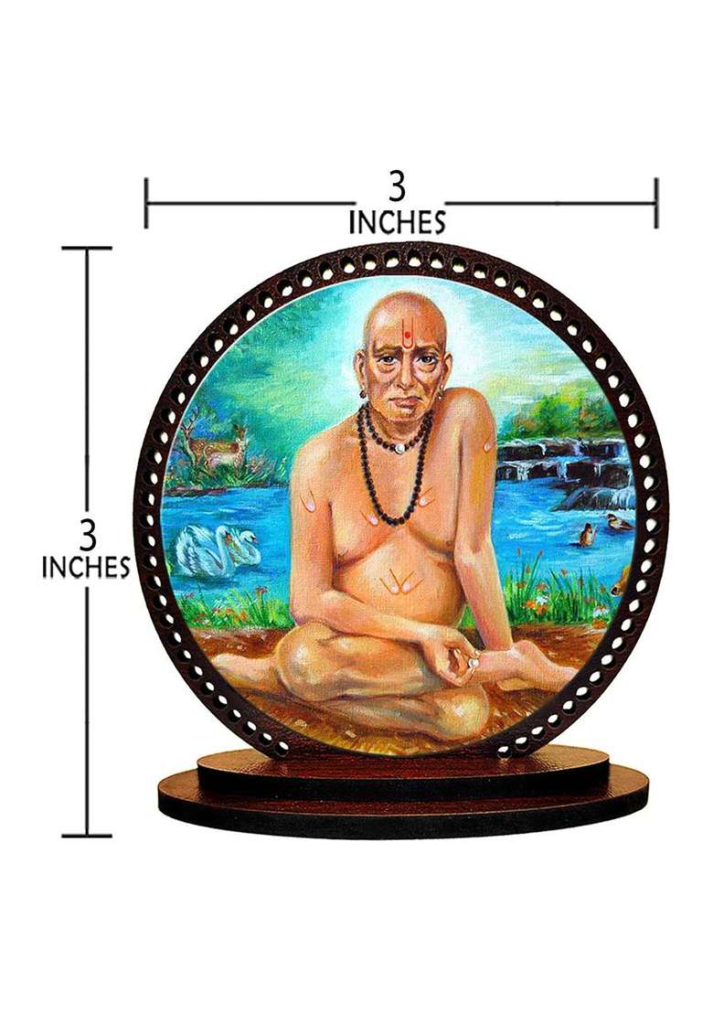 Pawandeep Lord Akkalkot Swami / Swami Samarth Dashboard Idol For Car And Home Decorative Showpiece - 3 Cm(Wood Multicolor) - Indya