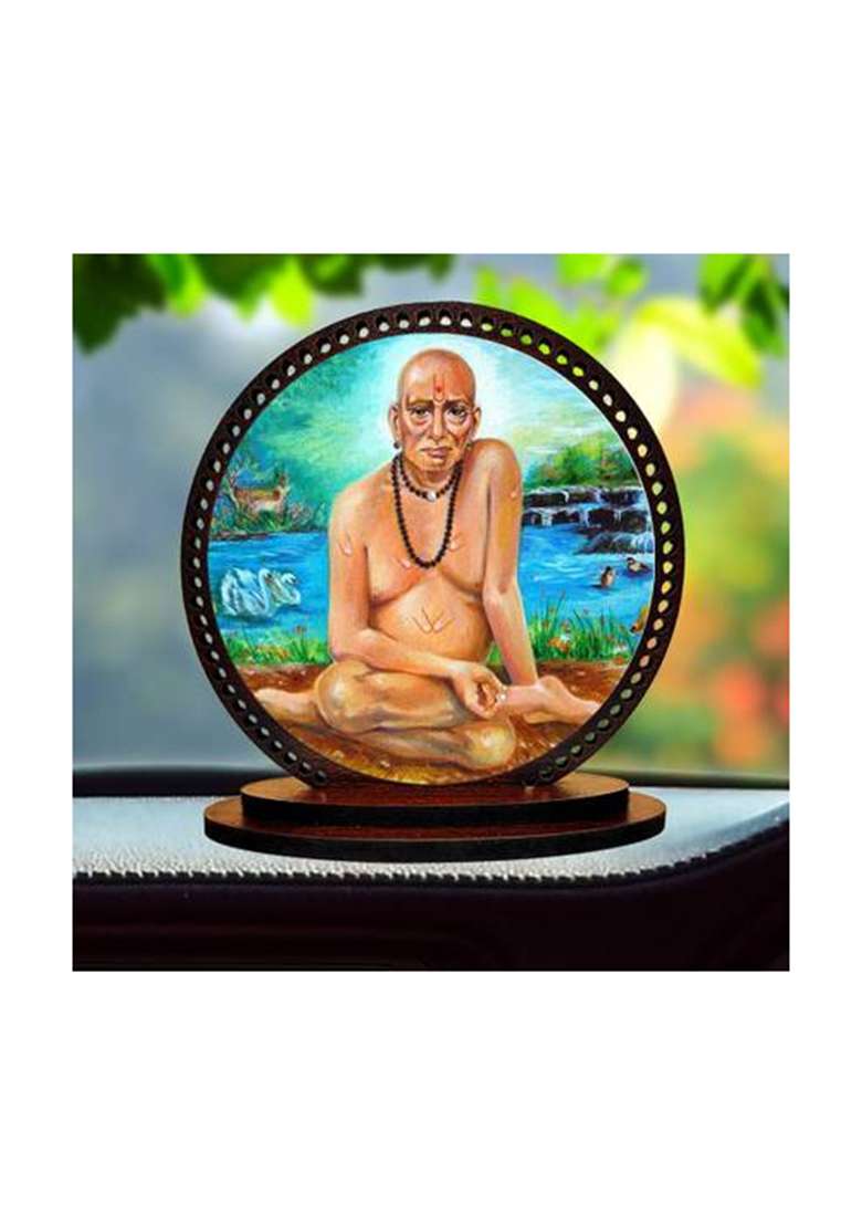 Pawandeep Lord Akkalkot Swami / Swami Samarth Dashboard Idol For Car And Home Decorative Showpiece - 3 Cm(Wood Multicolor) - Indya