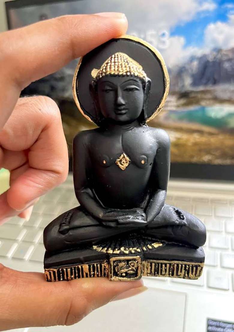Artofdot Mahaveer Swami Buddha Statue For Home Dcor Car Dcor Office Dcor Decorative Showpiece - 9 Cm(Polyresin Black) - Indya
