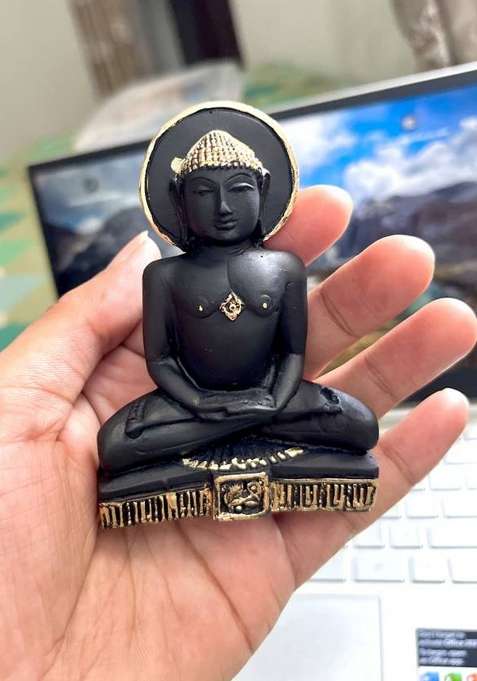 Artofdot Mahaveer Swami Buddha Statue For Home Dcor Car Dcor Office Dcor Decorative Showpiece - 9 Cm(Polyresin Black)