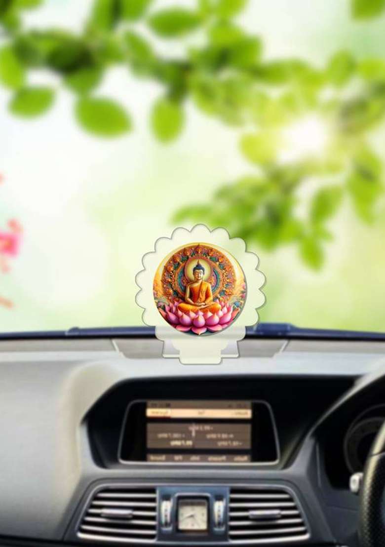 Giftsrange Gautam Buddha Mahavira Car Dashboard Idol White Glossy Decorative Showpiece - 8 Cm(Plastic White) - Indya