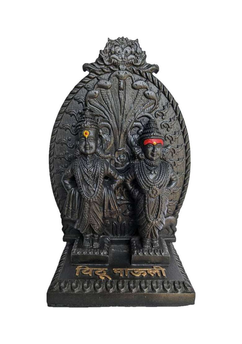 Vrusham Creations Vitthal Rukmini Idol 7 Inch With Back Design Decorative Showpiece - 18 Cm(Polyresin Black) - Indya