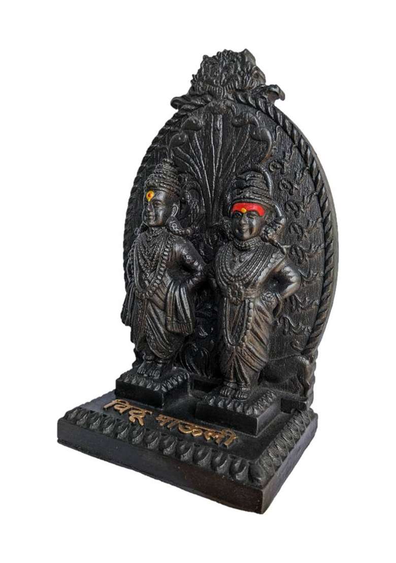 Vrusham Creations Vitthal Rukmini Idol 7 Inch With Back Design Decorative Showpiece - 18 Cm(Polyresin Black) - Indya
