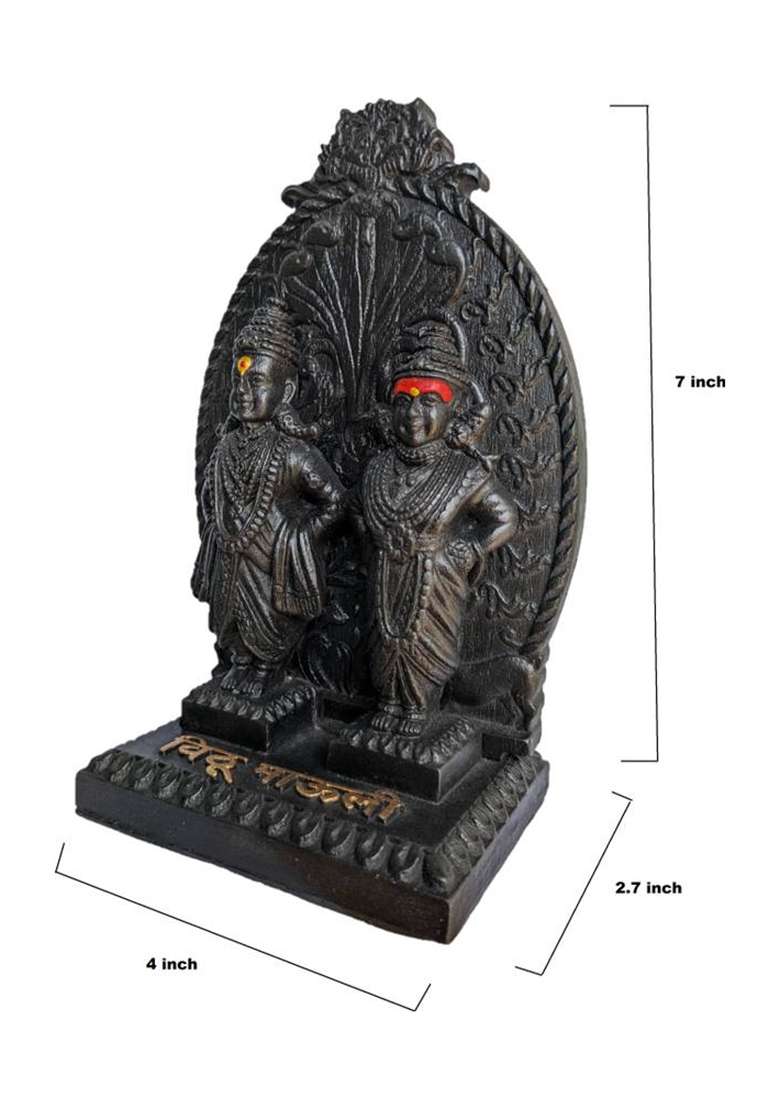 Vrusham Creations Vitthal Rukmini Idol 7 Inch With Back Design Decorative Showpiece - 18 Cm(Polyresin Black) - Indya