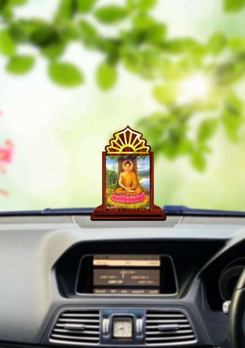 Giftsrange Gautam Buddha Mahavira Siddhartha Car Dashboard Idol Decorative Showpiece - 10.5 Cm(Wood Multicolor) - Indya