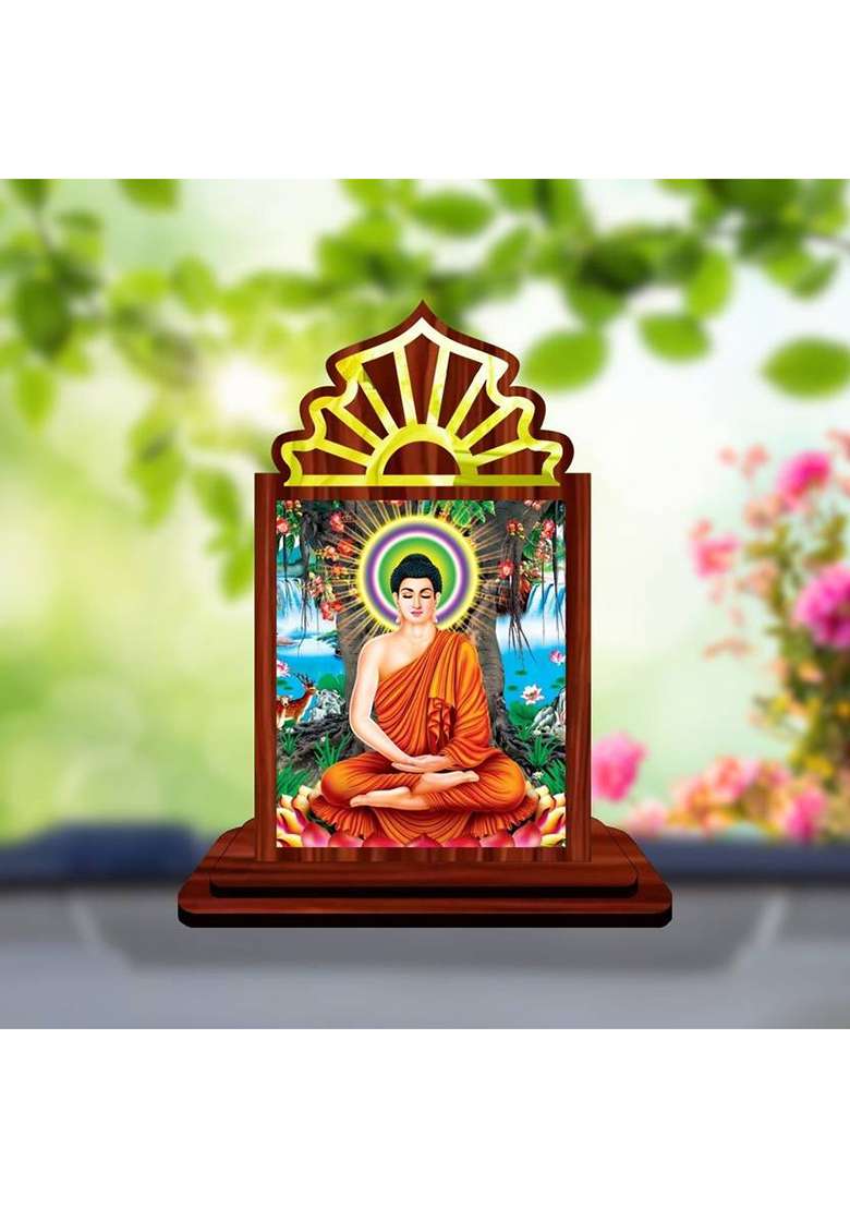 Giftsrange Gautam Buddha Mahavira Siddhartha Car Dashboard Idol Decorative Showpiece - 10.5 Cm(Wood Multicolor) - Indya