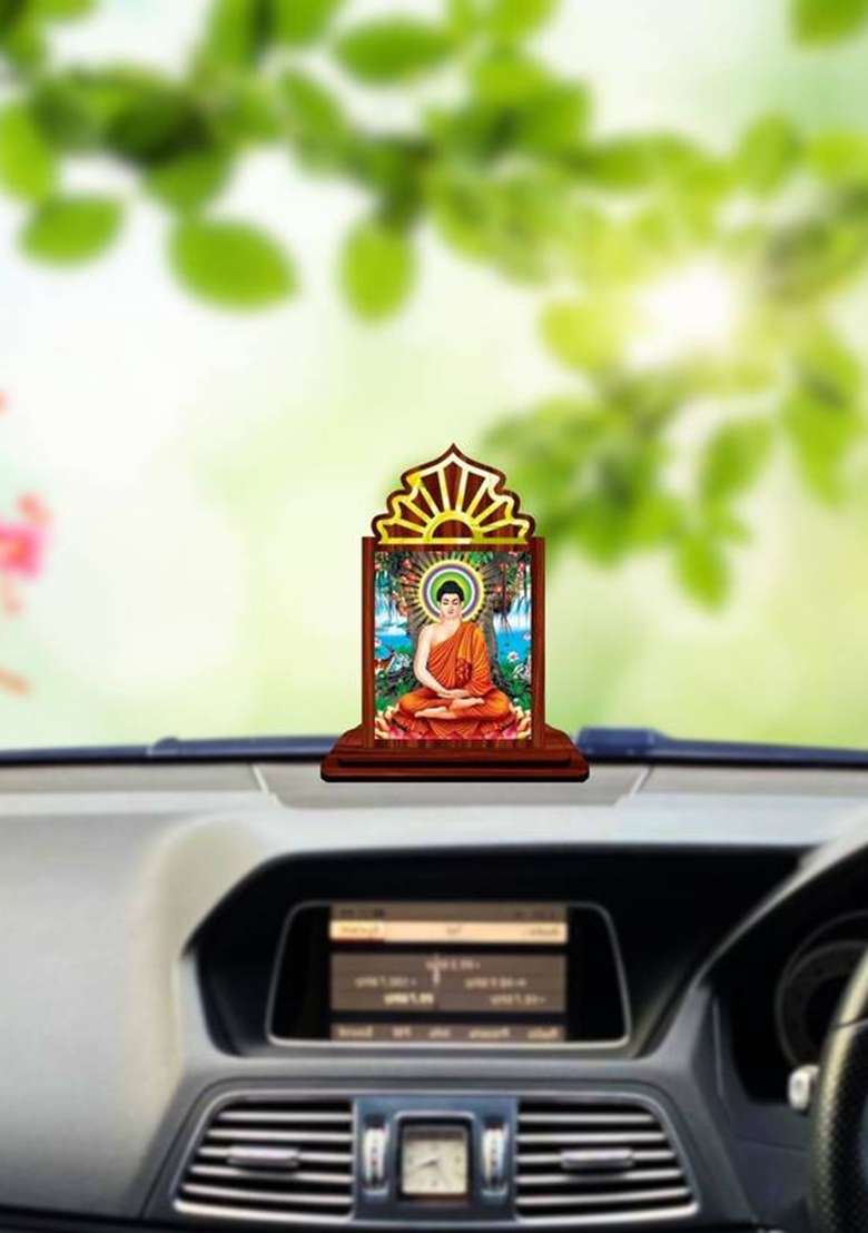 Giftsrange Gautam Buddha Mahavira Siddhartha Car Dashboard Idol Decorative Showpiece - 10.5 Cm(Wood Multicolor) - Indya