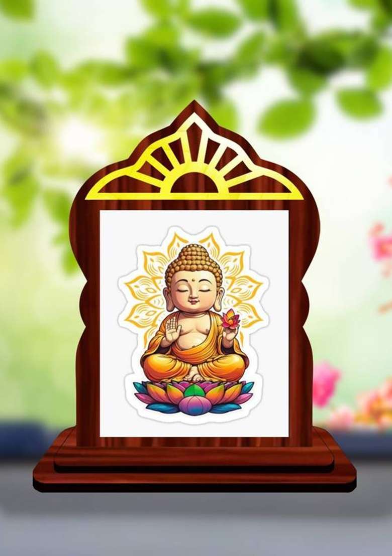 Giftsrange Gautam Buddha Mahavira Siddhartha Car Dashboard Idol Premium Decorative Showpiece - 10.4 Cm(Wood Multicolor) - Indya