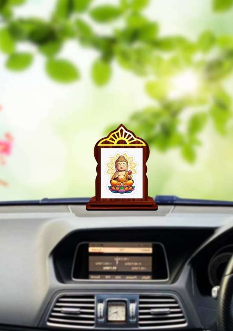 Giftsrange Gautam Buddha Mahavira Siddhartha Car Dashboard Idol Premium Decorative Showpiece - 10.4 Cm(Wood Multicolor) - Indya