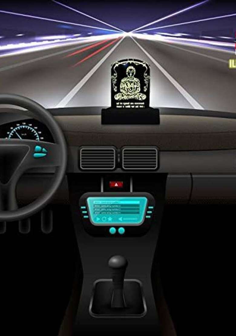 Artistic Gifts 3D Illusion Multicolor Led Mahavir Swami Statue For Car Dashboard Decorative Showpiece - 12.5 Cm(Plastic Light Green) - Indya