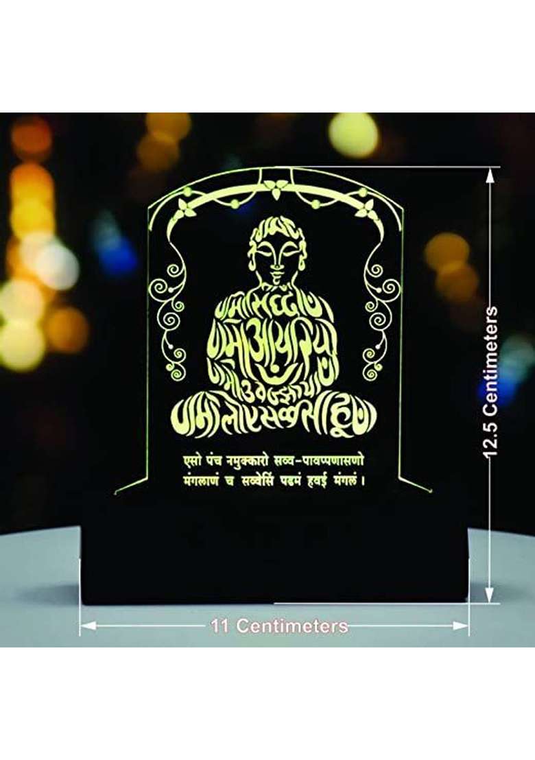 Artistic Gifts 3D Illusion Multicolor Led Mahavir Swami Statue For Car Dashboard Decorative Showpiece - 12.5 Cm(Plastic Light Green) - Indya