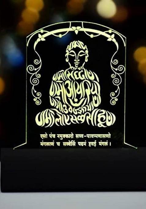Artistic Gifts 3D Illusion Multicolor Led Mahavir Swami Statue For Car Dashboard Decorative Showpiece - 12.5 Cm(Plastic Light Green)