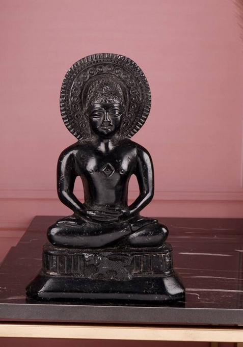 Shoppingrox Bhagwan Mahaveer White Metal Black Colour 23 Cm Decorative Showpiece - 23 Cm(Aluminium Black)