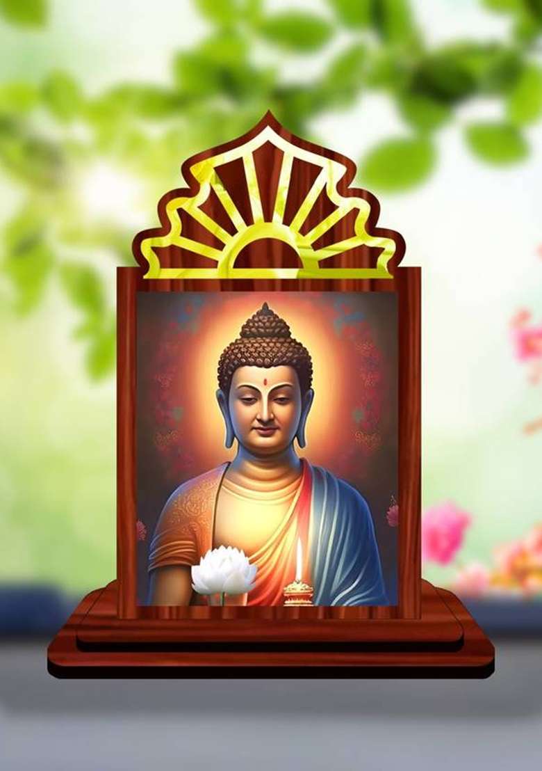Giftsrange Gautam Buddha Mahavira Siddhartha Car Dashboard Idol Premium Decorative Showpiece - 10.5 Cm(Wood Multicolor) - Indya