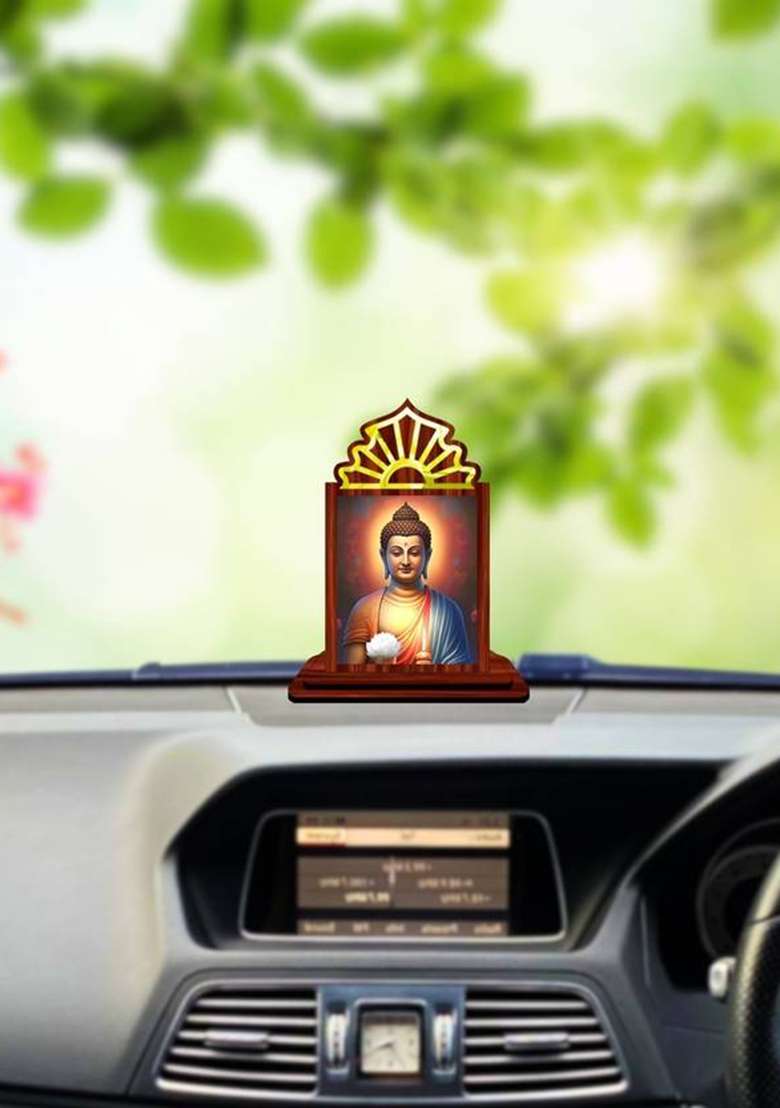 Giftsrange Gautam Buddha Mahavira Siddhartha Car Dashboard Idol Premium Decorative Showpiece - 10.5 Cm(Wood Multicolor) - Indya