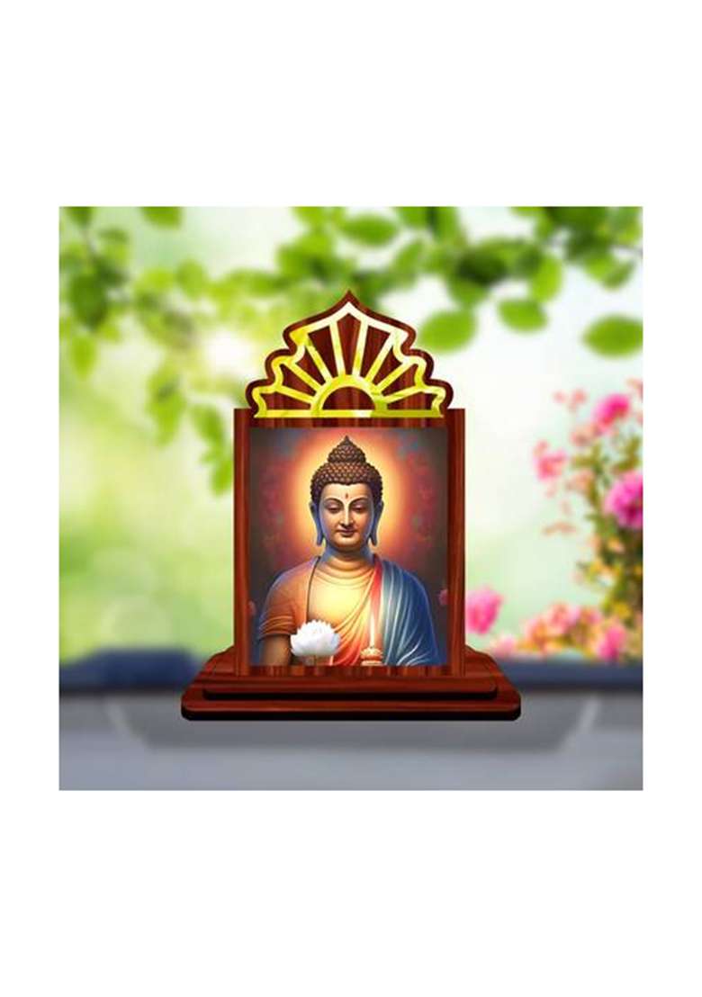 Giftsrange Gautam Buddha Mahavira Siddhartha Car Dashboard Idol Premium Decorative Showpiece - 10.5 Cm(Wood Multicolor) - Indya