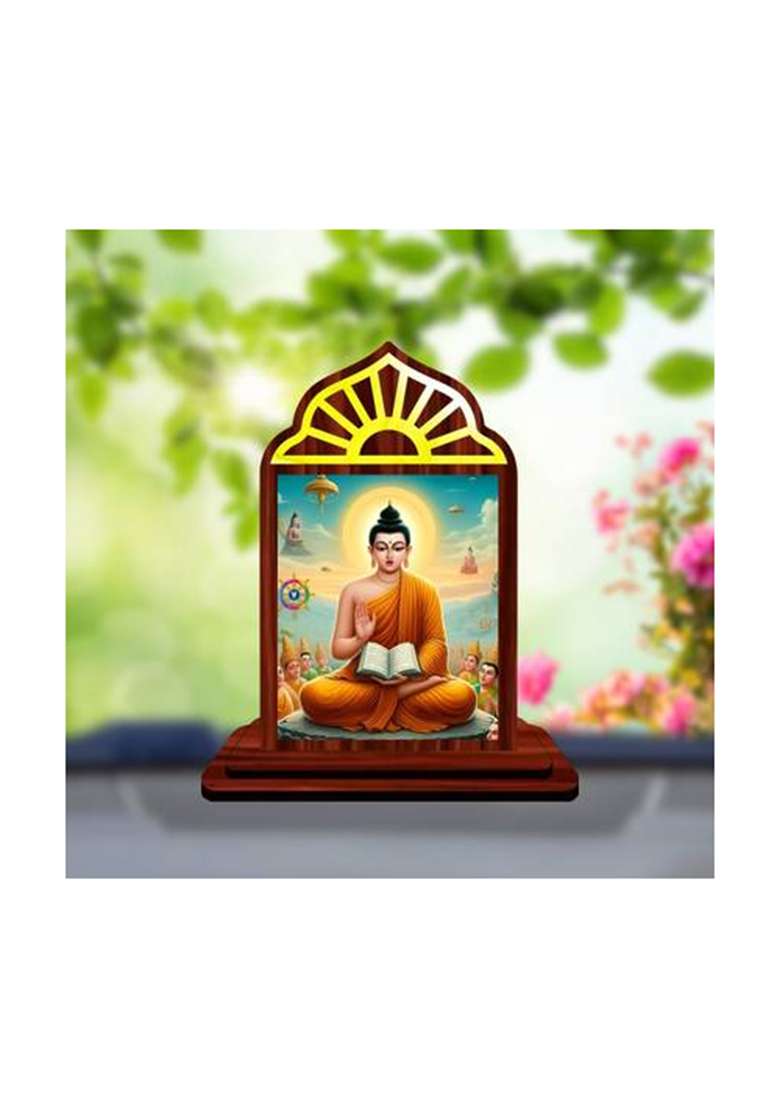Giftsrange Gautam Buddha Mahavira Siddhartha Car Dashboard Idol Premium Decorative Showpiece - 10 Cm(Wood Multicolor) - Indya