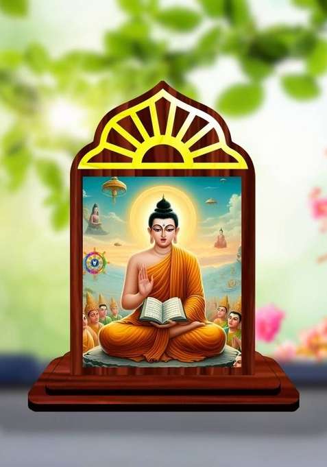 Giftsrange Gautam Buddha Mahavira Siddhartha Car Dashboard Idol Premium Decorative Showpiece - 10 Cm(Wood Multicolor)