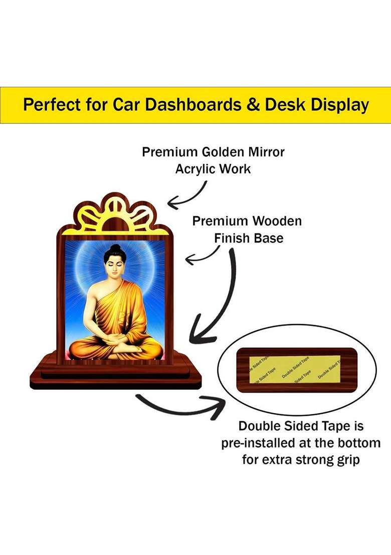 Giftsrange Gautam Buddha Mahavira Siddhartha Car Dashboard Idol Premium Decorative Showpiece - 9.5 Cm(Wood Multicolor) - Indya