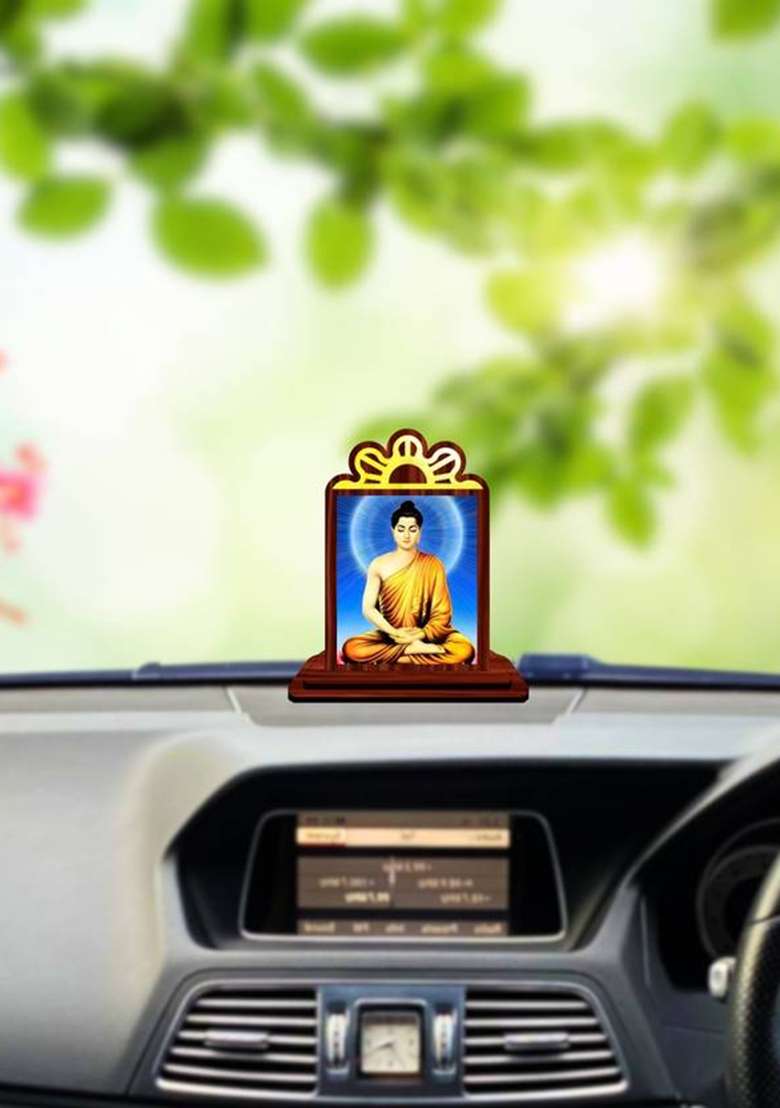 Giftsrange Gautam Buddha Mahavira Siddhartha Car Dashboard Idol Premium Decorative Showpiece - 9.5 Cm(Wood Multicolor) - Indya
