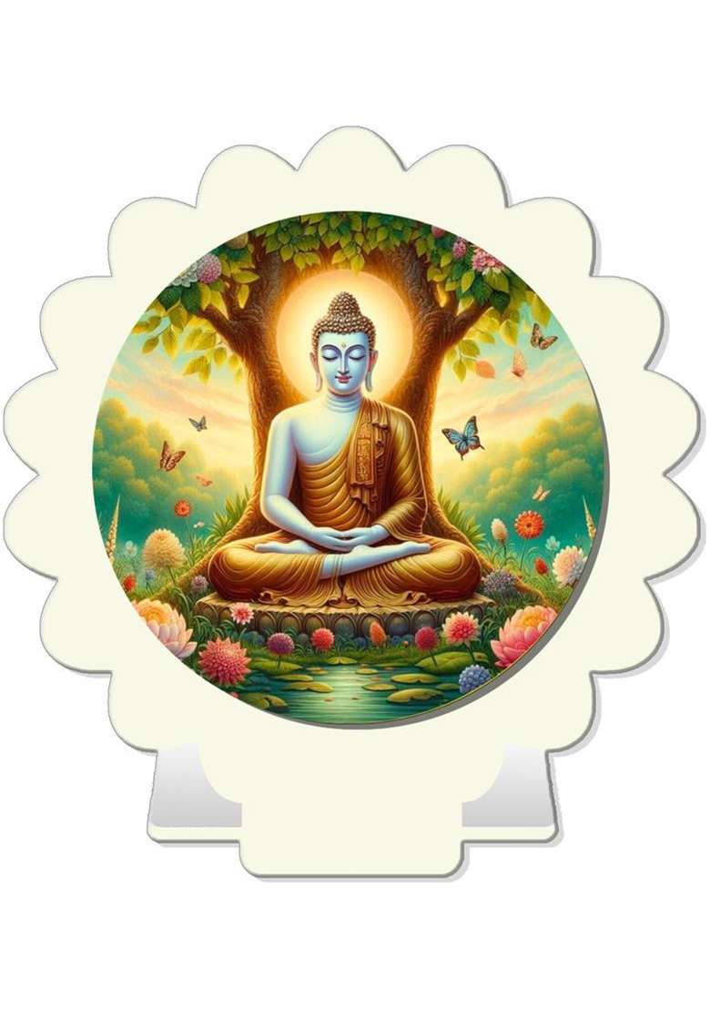 Giftsrange Gautam Buddha Mahavira Car Dashboard Idol White Glossy Decorative Showpiece - 8 Cm(Plastic White) - Indya