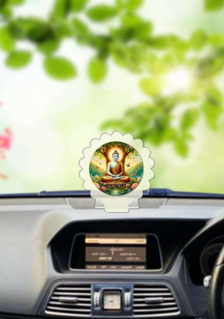 Giftsrange Gautam Buddha Mahavira Car Dashboard Idol White Glossy Decorative Showpiece - 8 Cm(Plastic White) - Indya