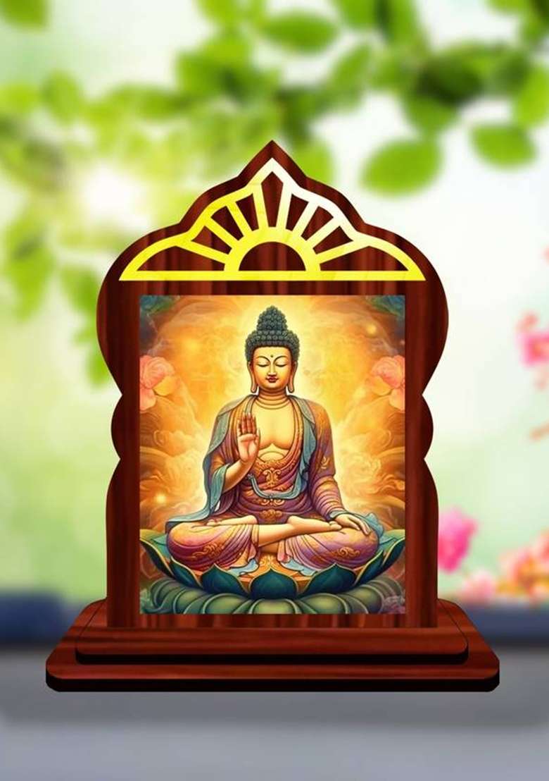 Giftsrange Gautam Buddha Mahavira Siddhartha Car Dashboard Idol Premium Decorative Showpiece - 10.4 Cm(Wood Multicolor) - Indya