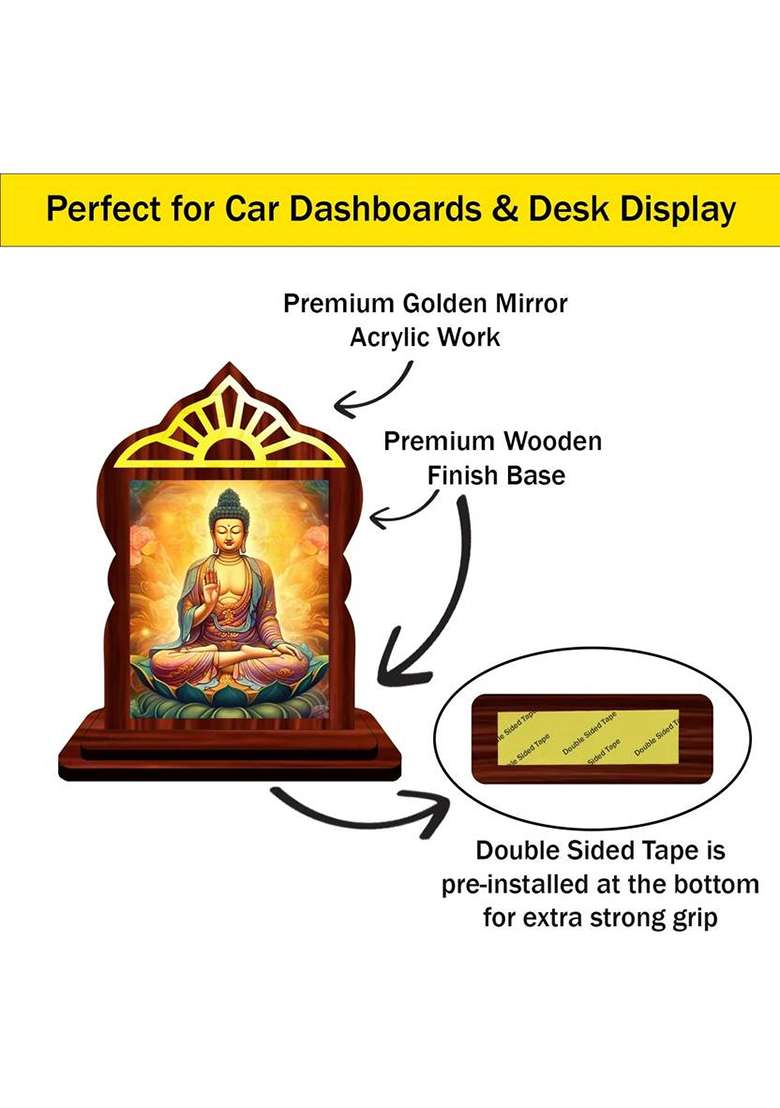Giftsrange Gautam Buddha Mahavira Siddhartha Car Dashboard Idol Premium Decorative Showpiece - 10.4 Cm(Wood Multicolor) - Indya