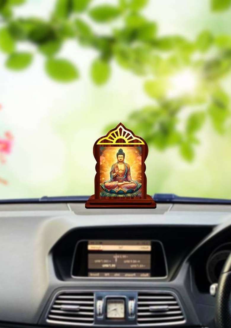 Giftsrange Gautam Buddha Mahavira Siddhartha Car Dashboard Idol Premium Decorative Showpiece - 10.4 Cm(Wood Multicolor) - Indya