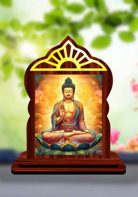 Giftsrange Gautam Buddha Mahavira Siddhartha Car Dashboard Idol Premium Decorative Showpiece - 10.4 Cm(Wood Multicolor)