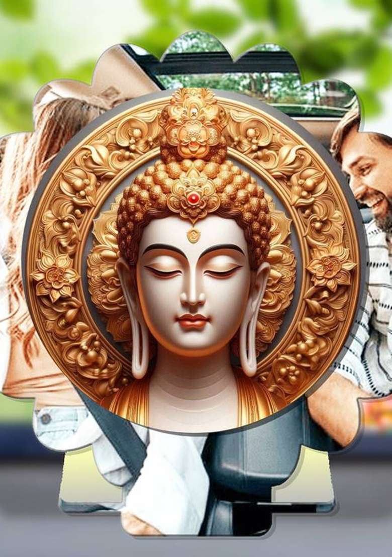 Giftsrange Gautam Buddha Mahavira Siddhartha Silver Mirror Shine Car Dashboard Idol Decorative Showpiece - 8 Cm(Plastic Multicolor Silver) - Indya
