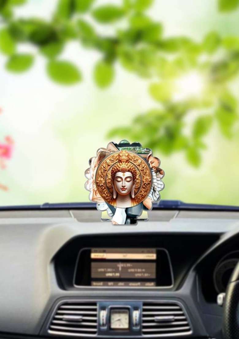 Giftsrange Gautam Buddha Mahavira Siddhartha Silver Mirror Shine Car Dashboard Idol Decorative Showpiece - 8 Cm(Plastic Multicolor Silver) - Indya