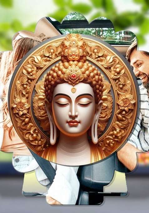 Giftsrange Gautam Buddha Mahavira Siddhartha Silver Mirror Shine Car Dashboard Idol Decorative Showpiece - 8 Cm(Plastic Multicolor Silver)