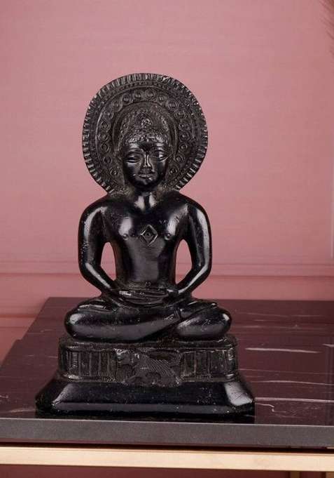 Shoppingrox Bhagwan Mahaveer White Metal Black Colour 23 Cm Decorative Showpiece - 23 Cm(Aluminium Black)
