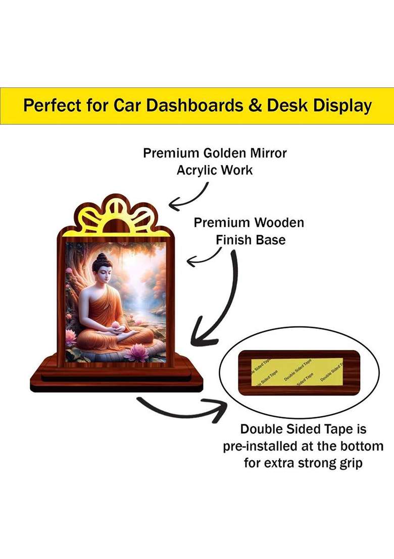 Giftsrange Gautam Buddha Mahavira Siddhartha Car Dashboard Idol Decorative Showpiece - 9.5 Cm(Wood Multicolor) - Indya