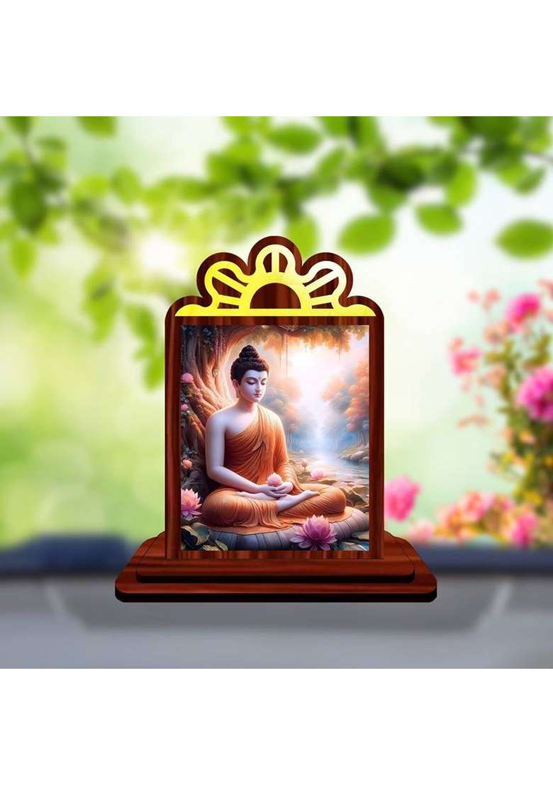 Giftsrange Gautam Buddha Mahavira Siddhartha Car Dashboard Idol Decorative Showpiece - 9.5 Cm(Wood Multicolor) - Indya