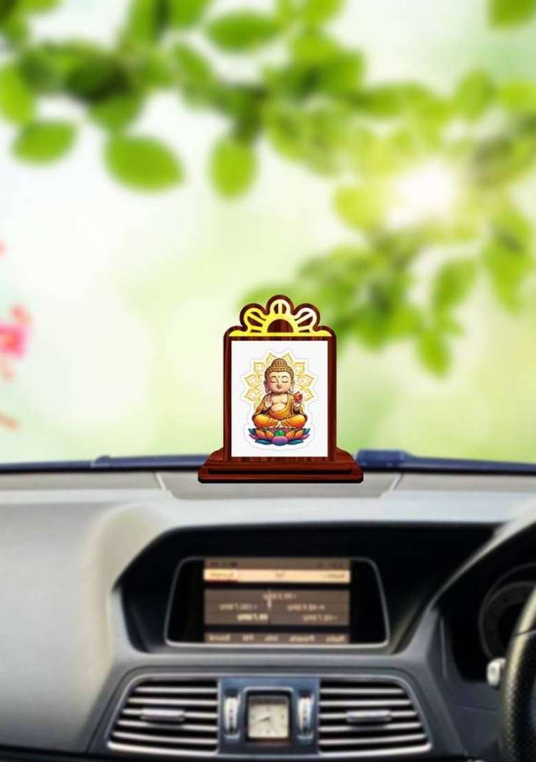 Giftsrange Gautam Buddha Mahavira Siddhartha Car Dashboard Idol Premium Decorative Showpiece - 9.5 Cm(Wood Multicolor) - Indya