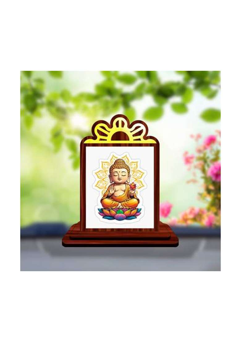 Giftsrange Gautam Buddha Mahavira Siddhartha Car Dashboard Idol Premium Decorative Showpiece - 9.5 Cm(Wood Multicolor) - Indya