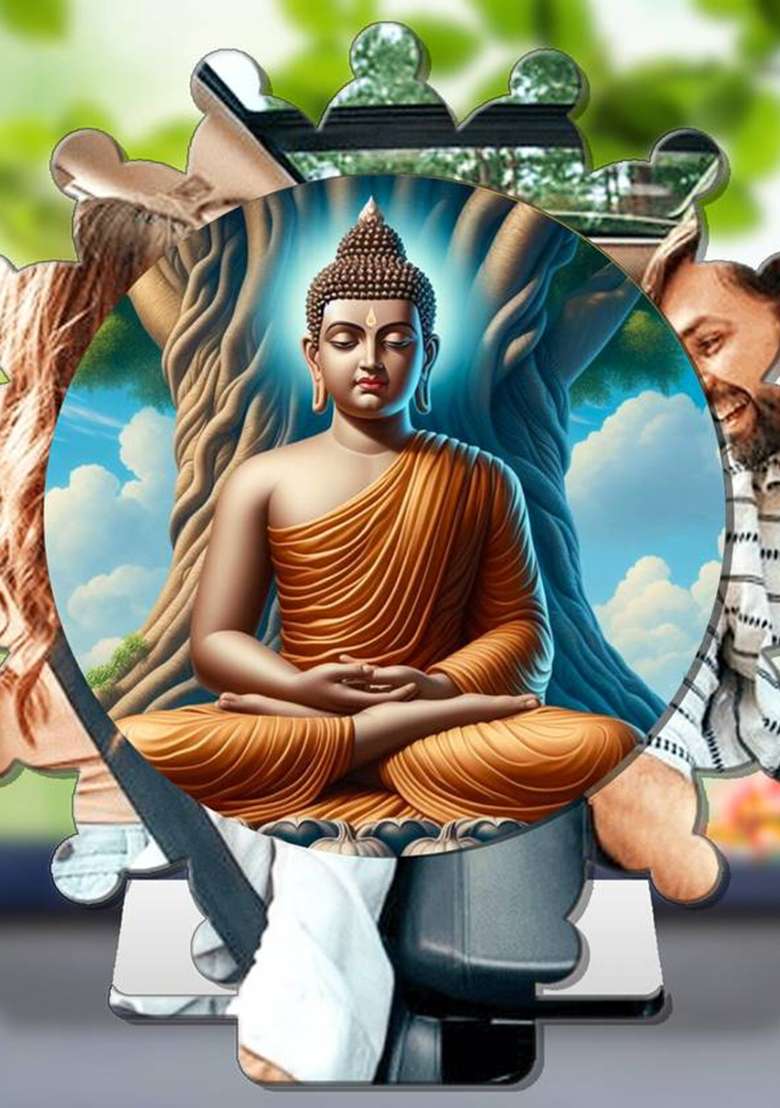 Giftsrange Gautam Buddha Mahavira Siddhartha Silver Mirror Shine Car Dashboard Idol Decorative Showpiece - 8 Cm(Plastic Multicolor Silver) - Indya