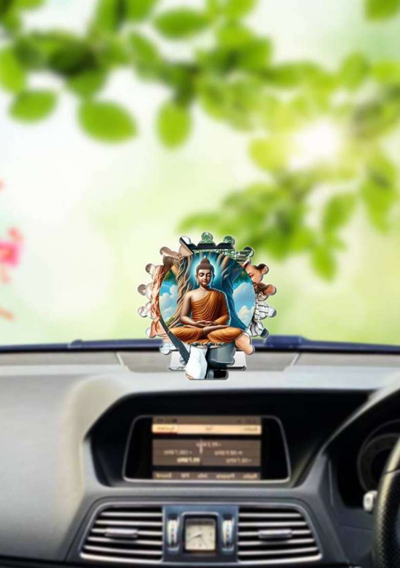 Giftsrange Gautam Buddha Mahavira Siddhartha Silver Mirror Shine Car Dashboard Idol Decorative Showpiece - 8 Cm(Plastic Multicolor Silver) - Indya