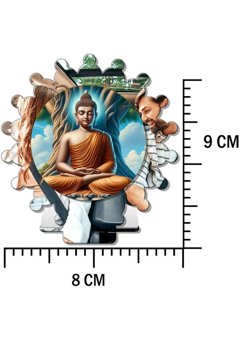 Giftsrange Gautam Buddha Mahavira Siddhartha Silver Mirror Shine Car Dashboard Idol Decorative Showpiece - 8 Cm(Plastic Multicolor Silver) - Indya