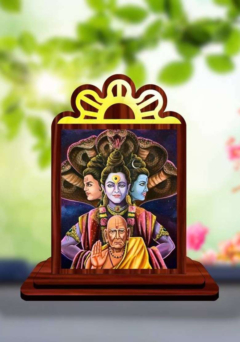 Giftsrange Akkalkot Swami Samarth Car Dashboard Idol Decorative Showpiece - 9.5 Cm(Wood Multicolor) - Indya