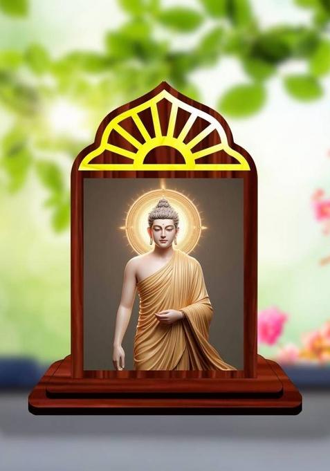 Giftsrange Gautam Buddha Mahavira Siddhartha Car Dashboard Idol Decorative Showpiece - 10 Cm(Wood Multicolor)