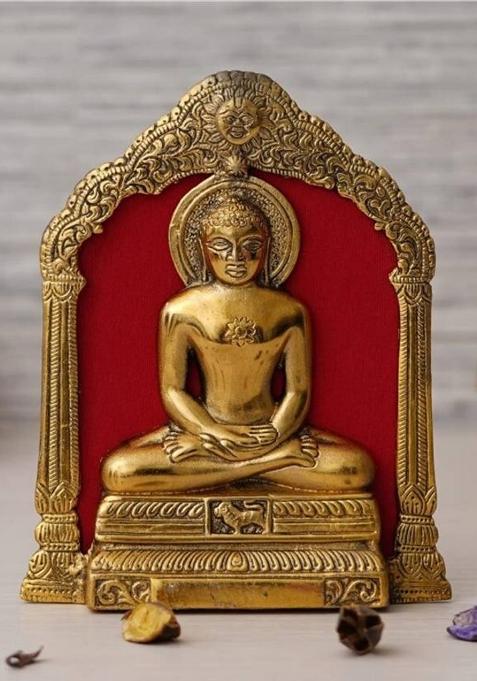 Kavya Enterprises Mahaveer Budda Decorative Showpiece - 20 Cm(Metal Gold)